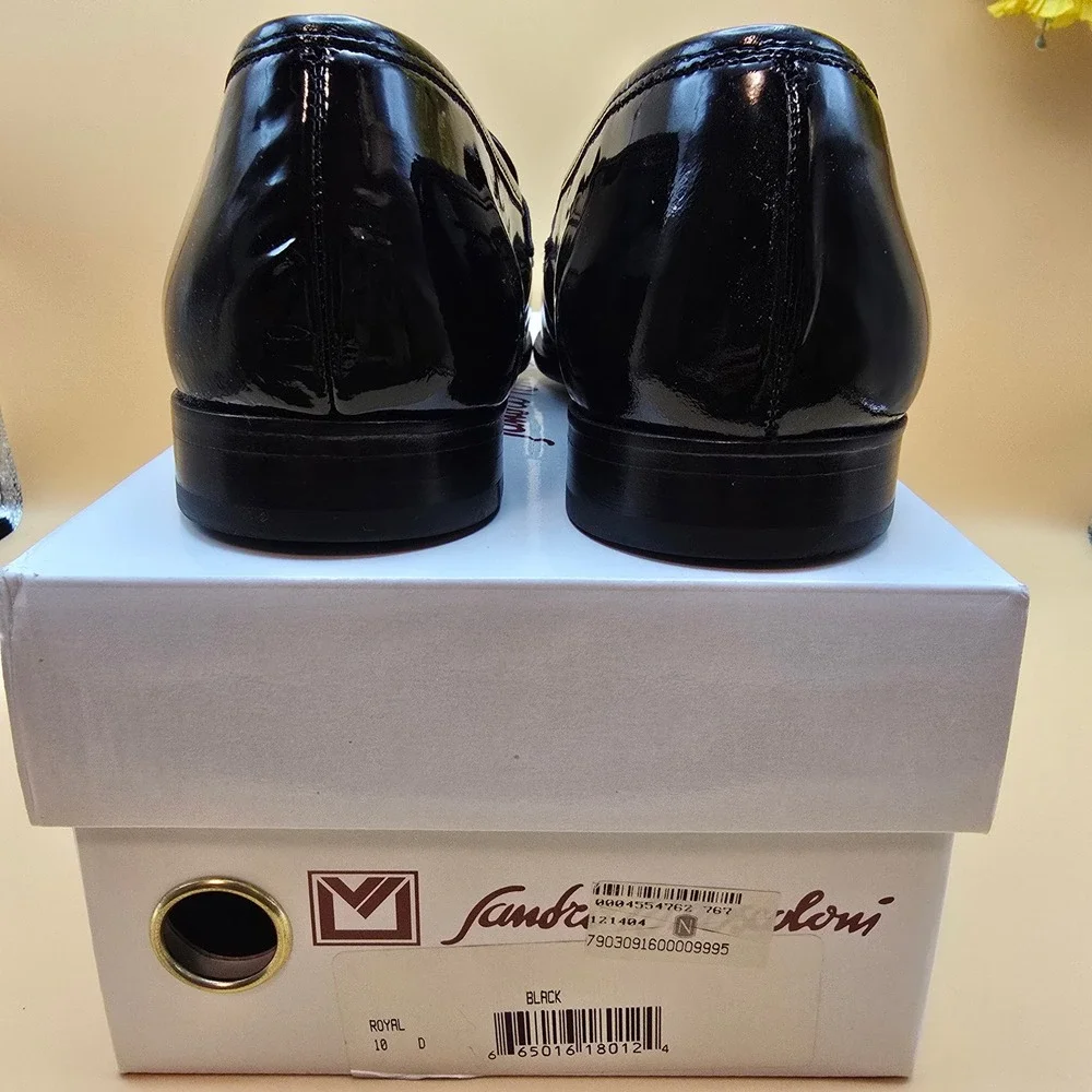 Sandro Moscoloni Men's Royal Black Patent Leather Tuxedo Loafers 10 Spain in Box